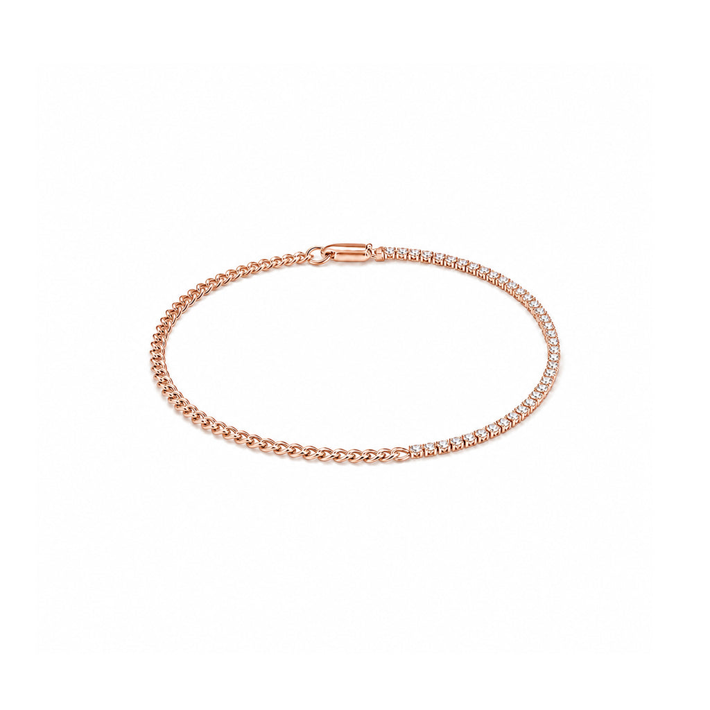 Asymmetrical Tennis Diamond Paperclip Style Gold Bracelet