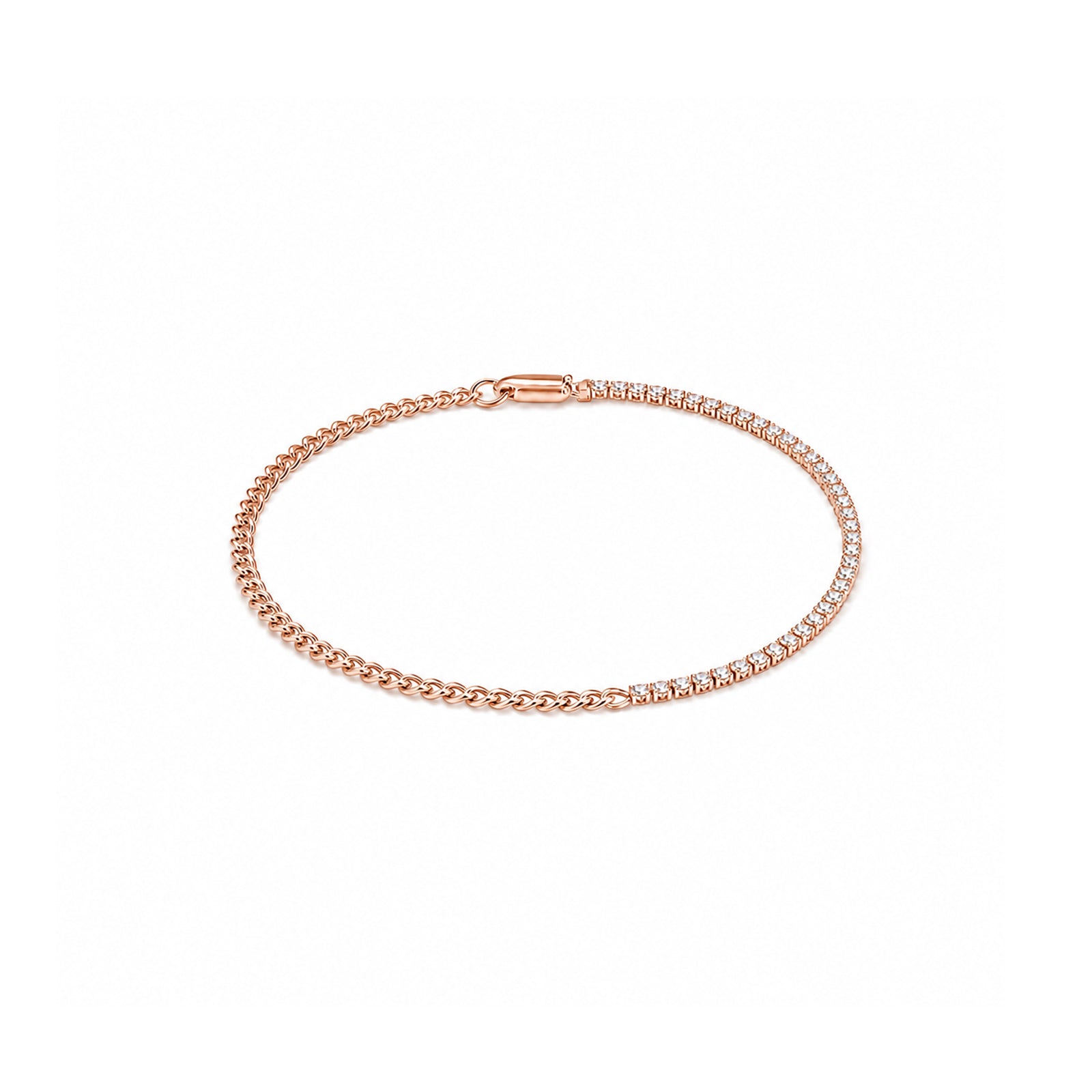 Asymmetrical Tennis Diamond Paperclip Style Gold Bracelet