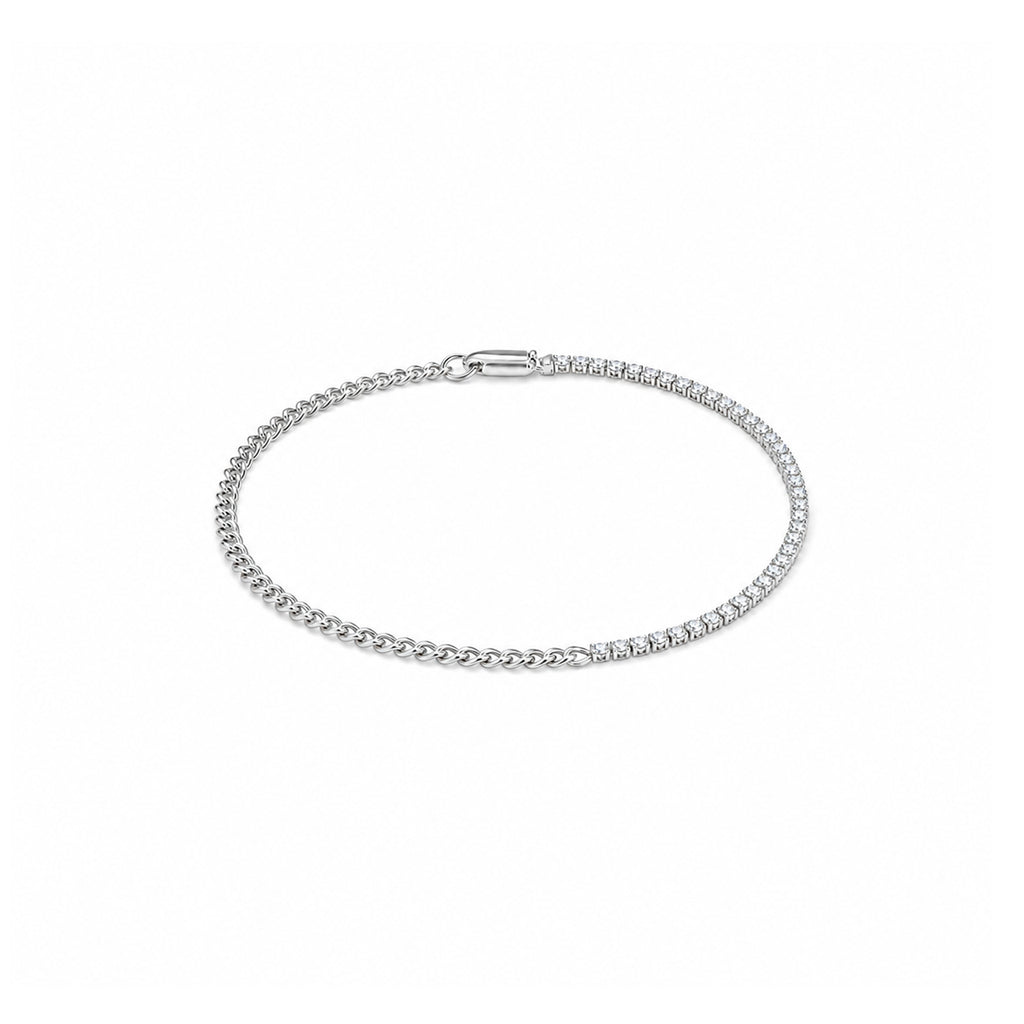 Asymmetrical Tennis Diamond Paperclip Style Gold Bracelet