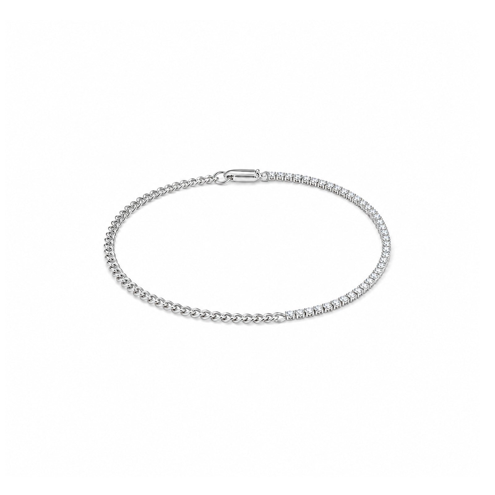 Asymmetrical Tennis Diamond Paperclip Style Gold Bracelet