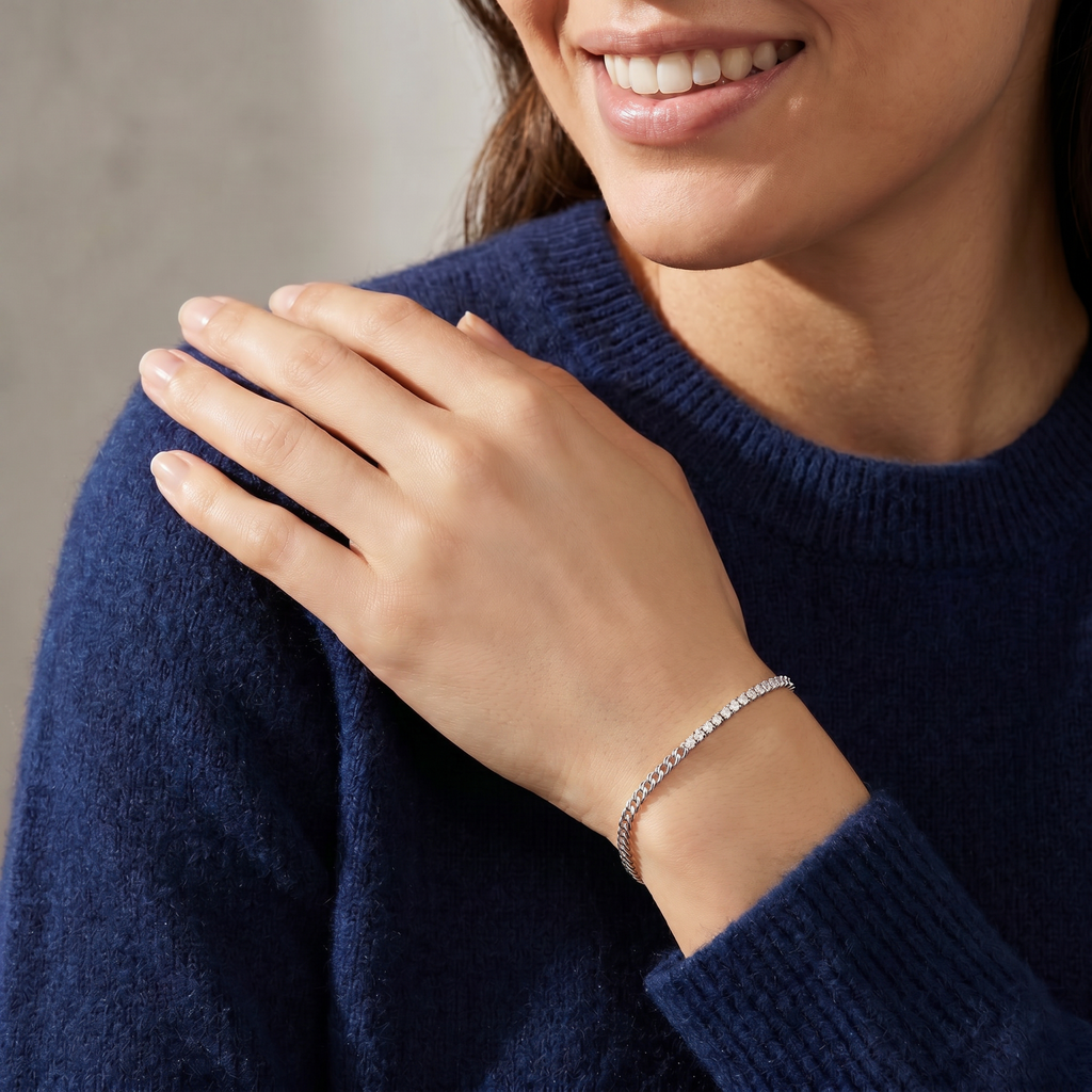 Asymmetrical Tennis Diamond Paperclip Style Gold Bracelet