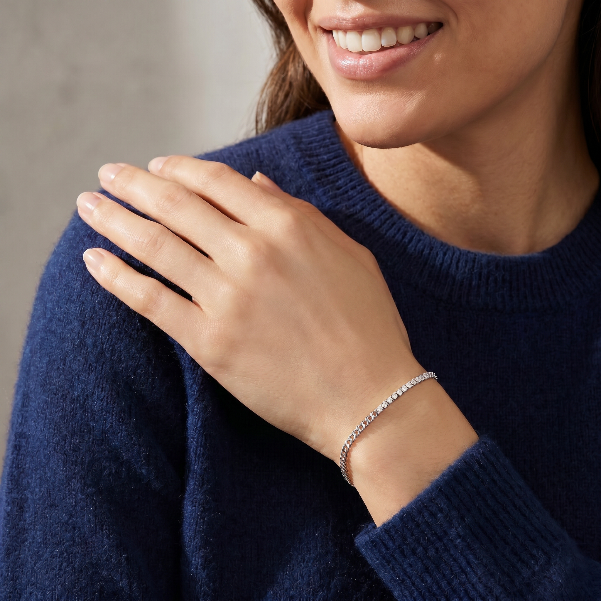 Asymmetrical Tennis Diamond Paperclip Style Gold Bracelet