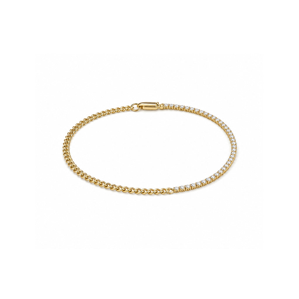 Asymmetrical Tennis Diamond Paperclip Style Gold Bracelet