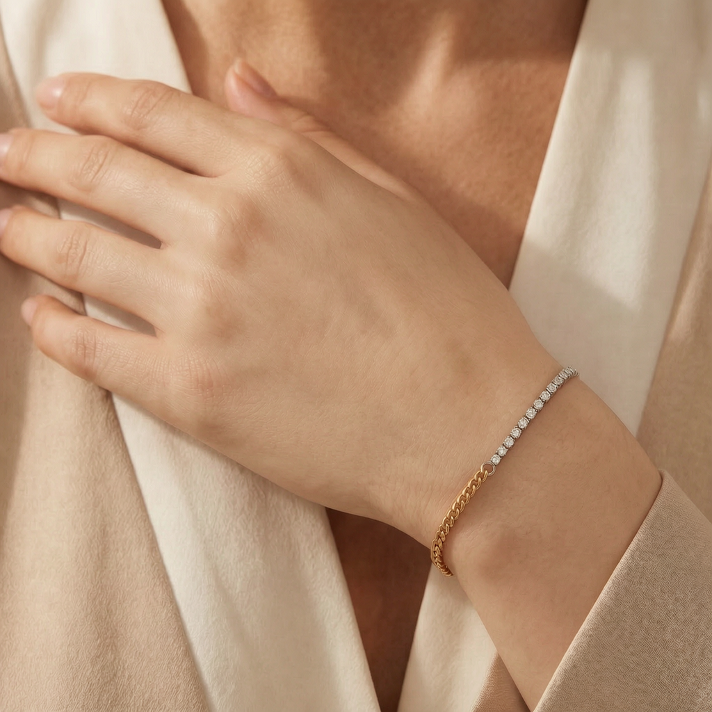 14K Two-Tone Full-Diamond Bracelet - Minimalist Luxury Style
