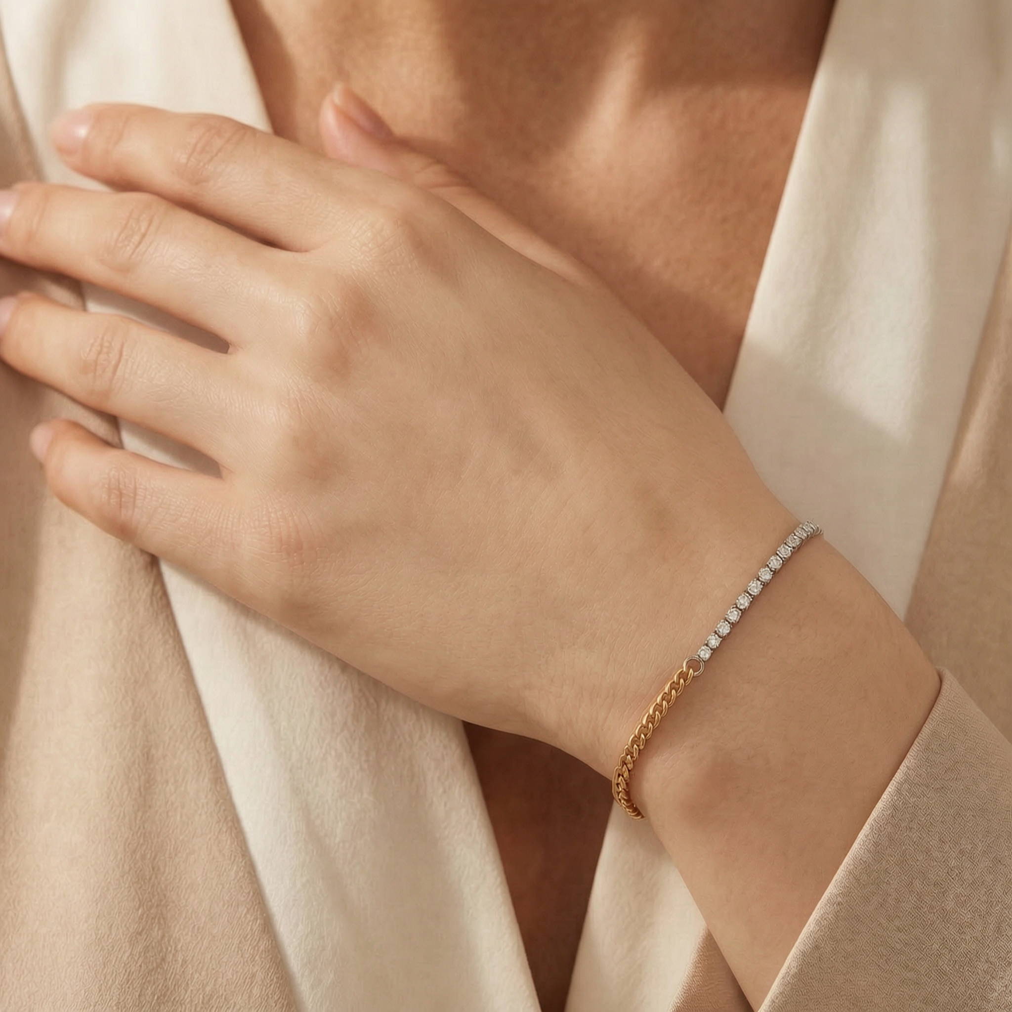 14K Two-Tone Full-Diamond Bracelet - Minimalist Luxury Style