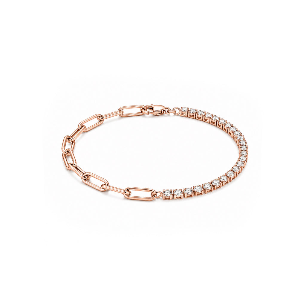 Asymmetrical Diamond TennisCuban Link Style Gold Bracelet