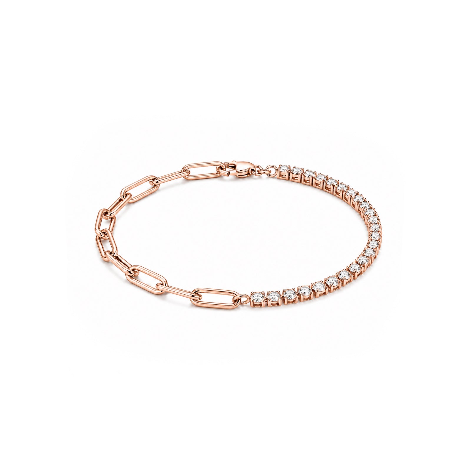 Asymmetrical Diamond TennisCuban Link Style Gold Bracelet