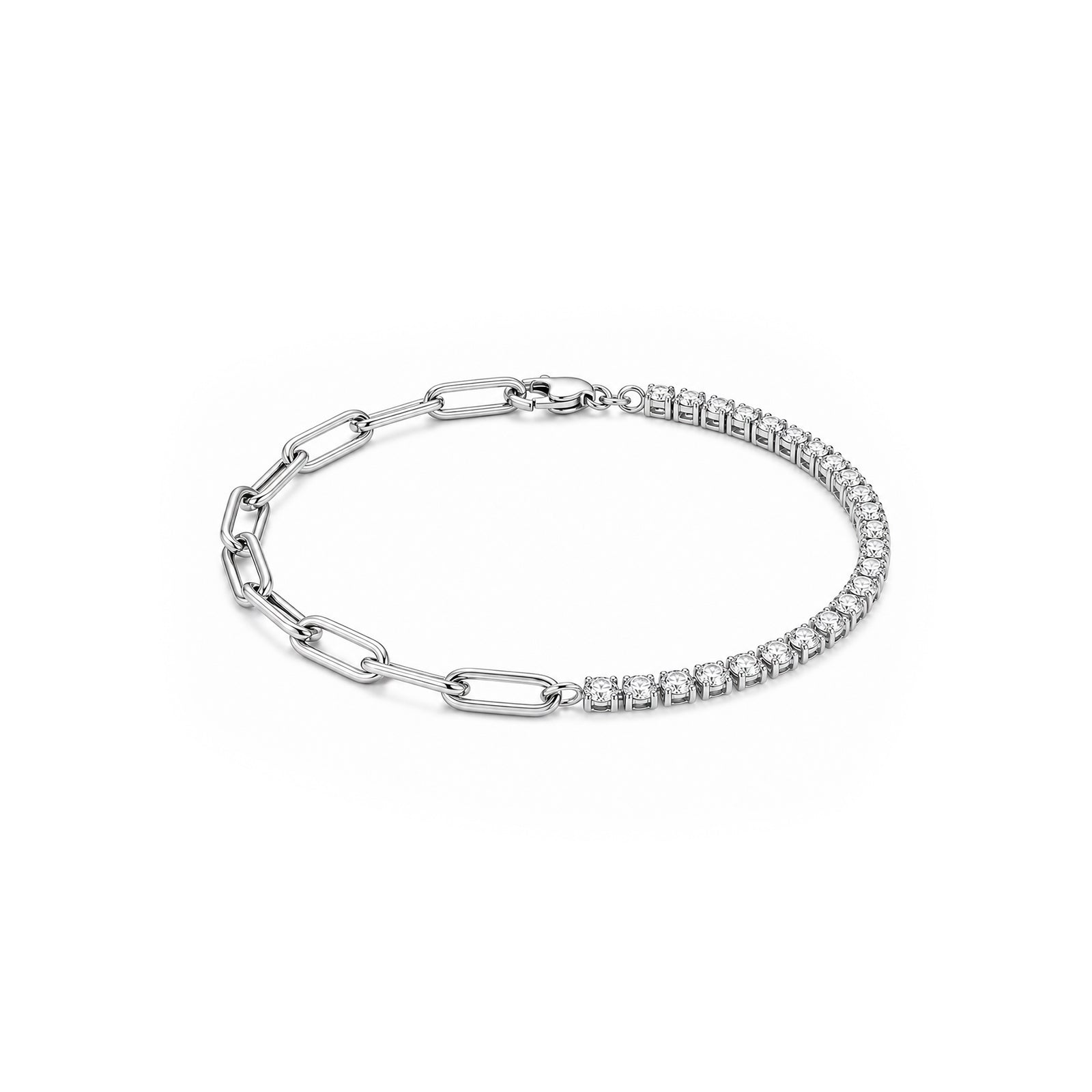 Asymmetrical Diamond TennisCuban Link Style Gold Bracelet
