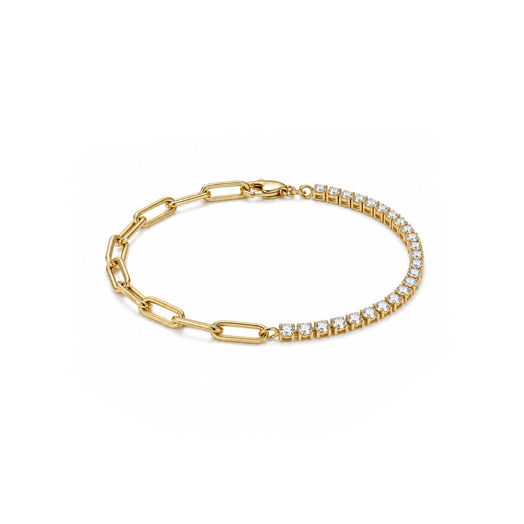 Asymmetrical Diamond TennisCuban Link Style Gold Bracelet