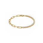 Asymmetrical Diamond TennisCuban Link Style Gold Bracelet