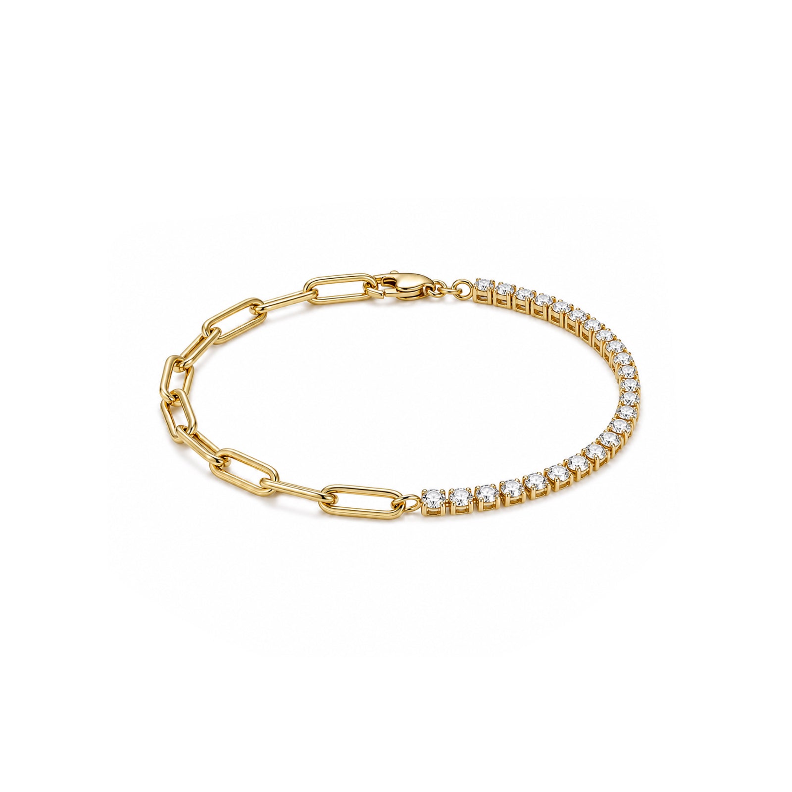 Asymmetrical Diamond TennisCuban Link Style Gold Bracelet