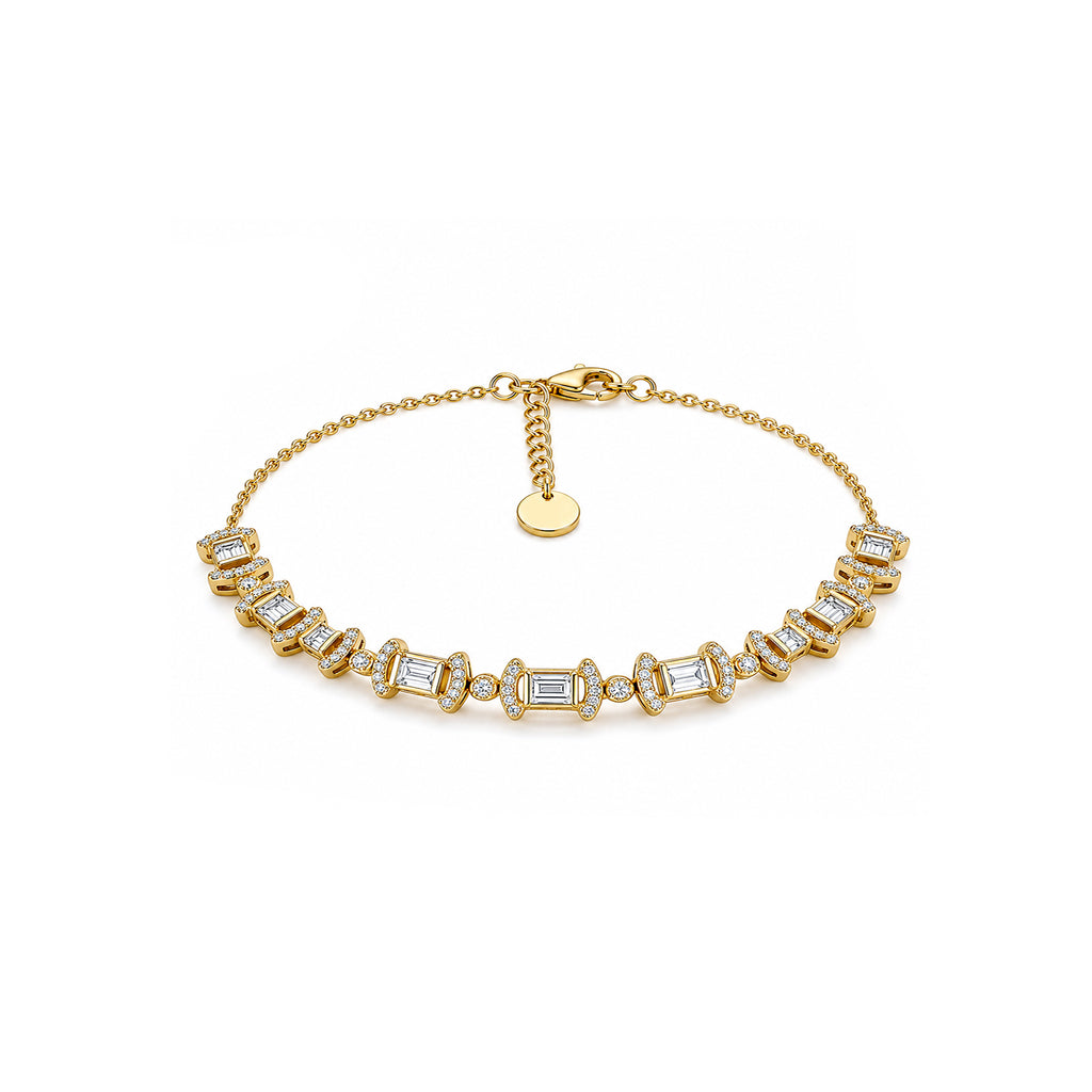 Vintage-Inspired Baguette & Pave Diamond Gold Bracelet