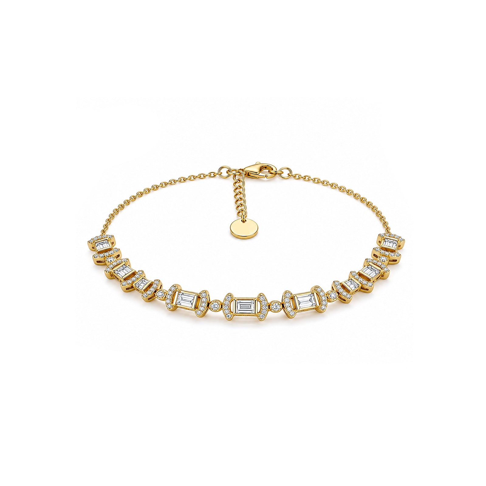 Vintage-Inspired Baguette & Pave Diamond Gold Bracelet