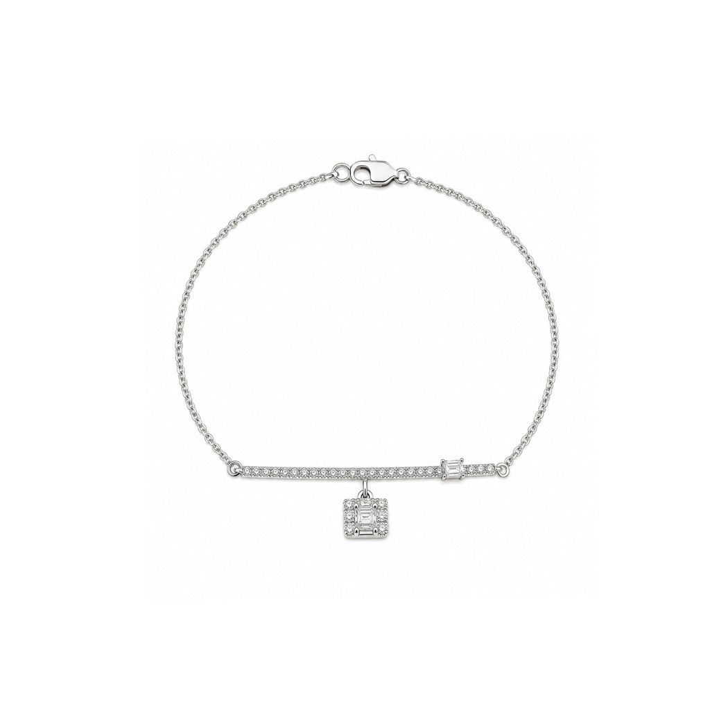Luminous Geometric Charm | Pave Bar & Square Halo Dainty Bracelet
