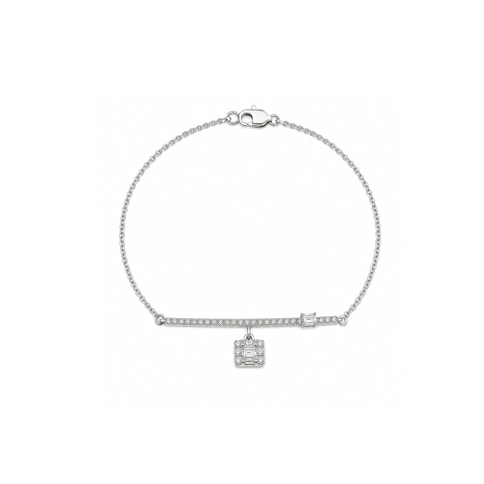 Luminous Geometric Charm | Pave Bar & Square Halo Dainty Bracelet