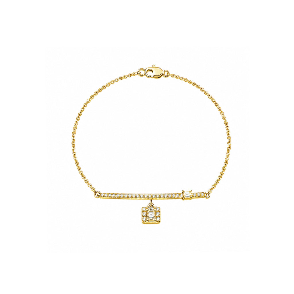 Luminous Geometric Charm | Pave Bar & Square Halo Dainty Bracelet