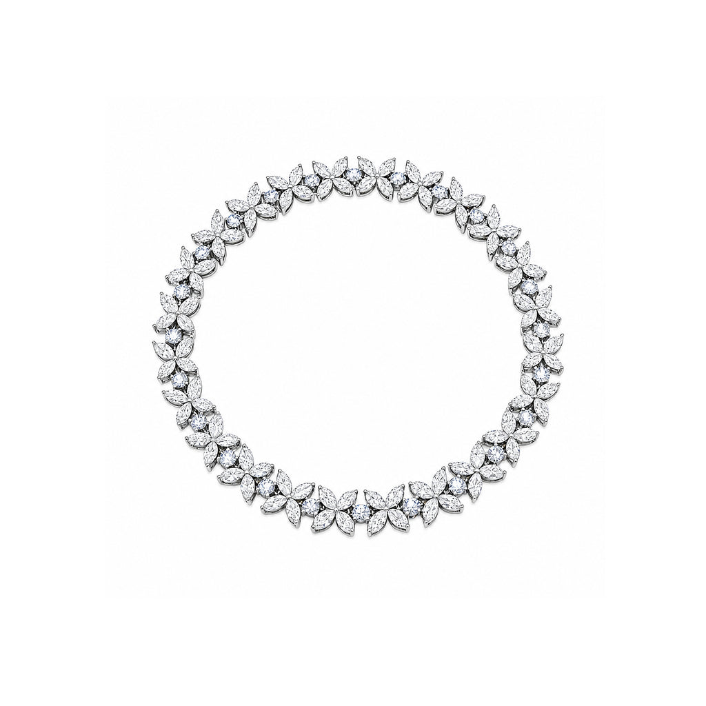 Luxury Floral Cluster Tennis Bracelet - Marquise Cut Bridal Jewelry