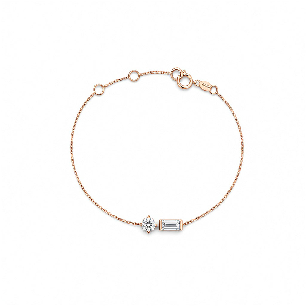 Dainty 'Toi et Moi' Round & Baguette Bracelet