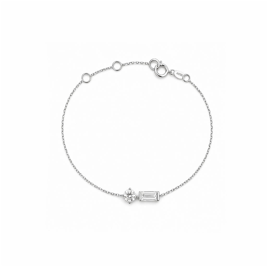 Dainty 'Toi et Moi' Round & Baguette Bracelet