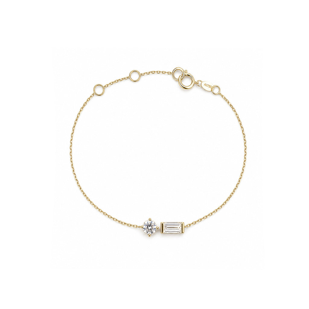 Dainty 'Toi et Moi' Round & Baguette Bracelet