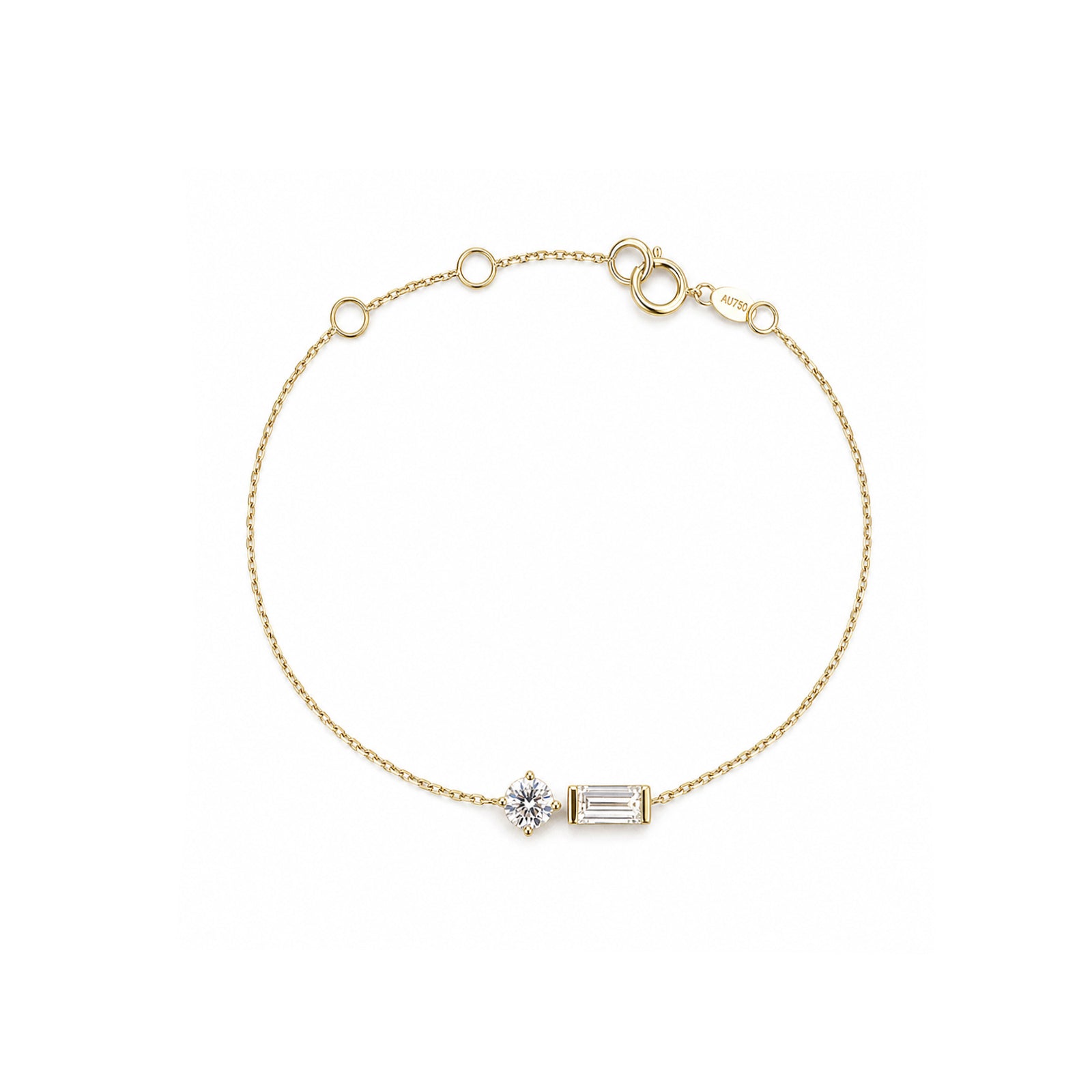 Dainty 'Toi et Moi' Round & Baguette Bracelet