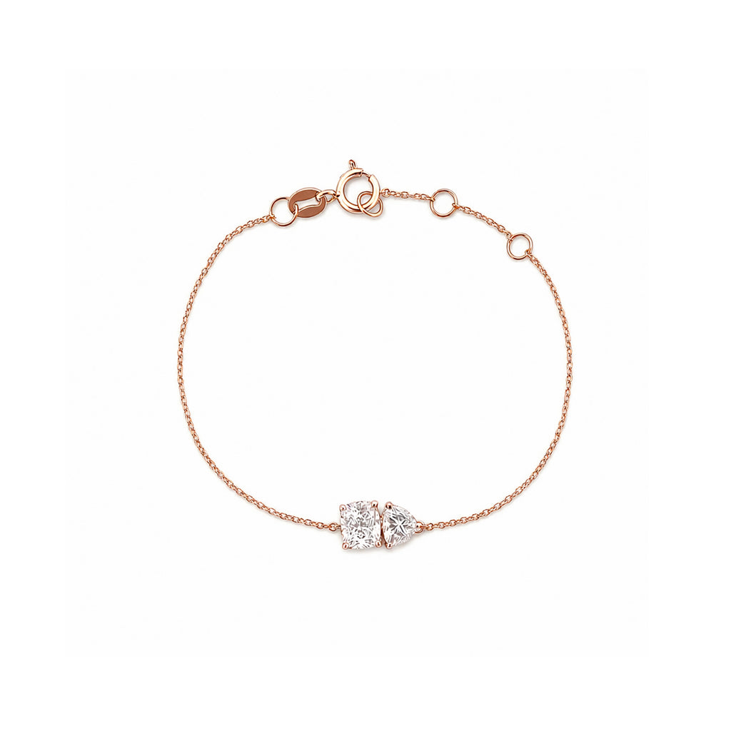 Minimalist Two-Stone Dainty Bracelet - Mixed Cut Adjustable Chain