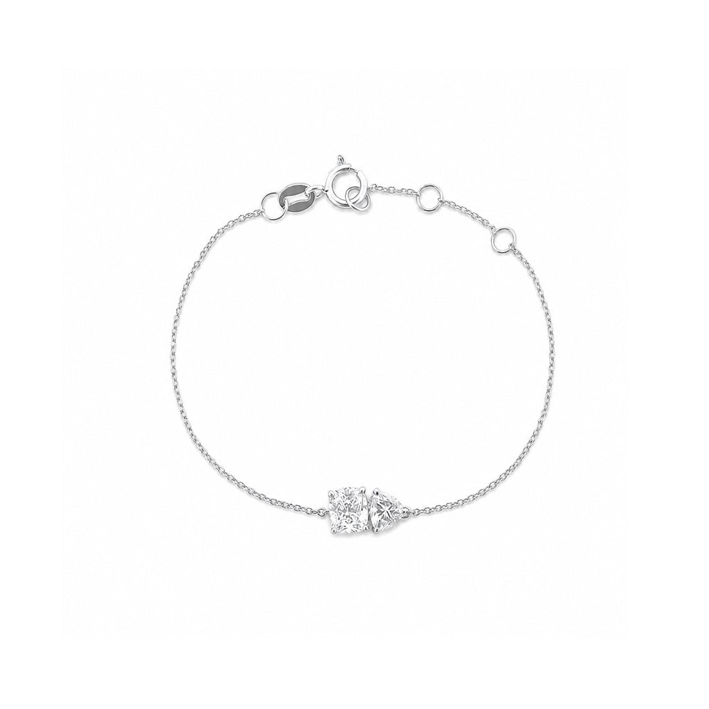 Minimalist Two-Stone Dainty Bracelet - Mixed Cut Adjustable Chain
