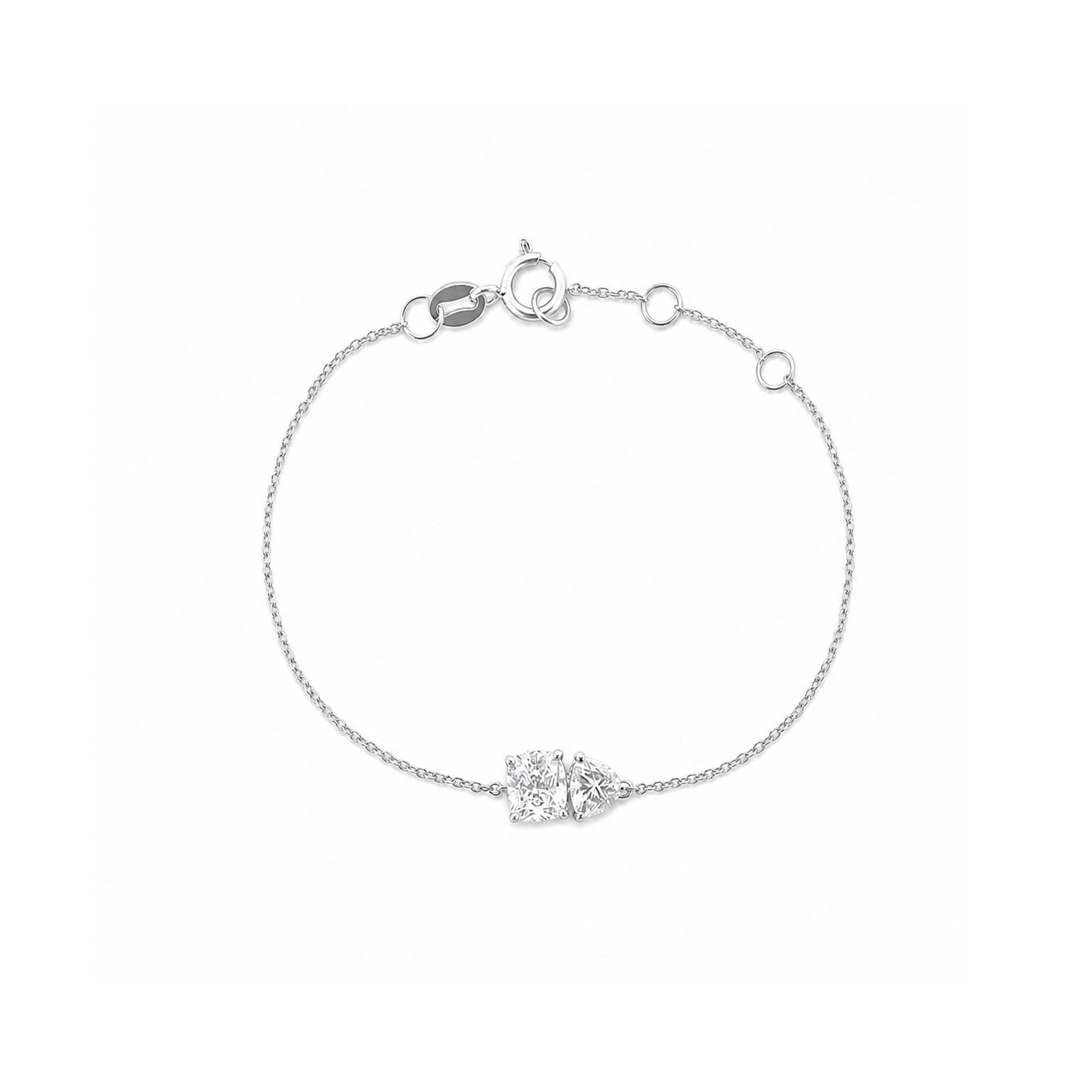 Minimalist Two-Stone Dainty Bracelet - Mixed Cut Adjustable Chain