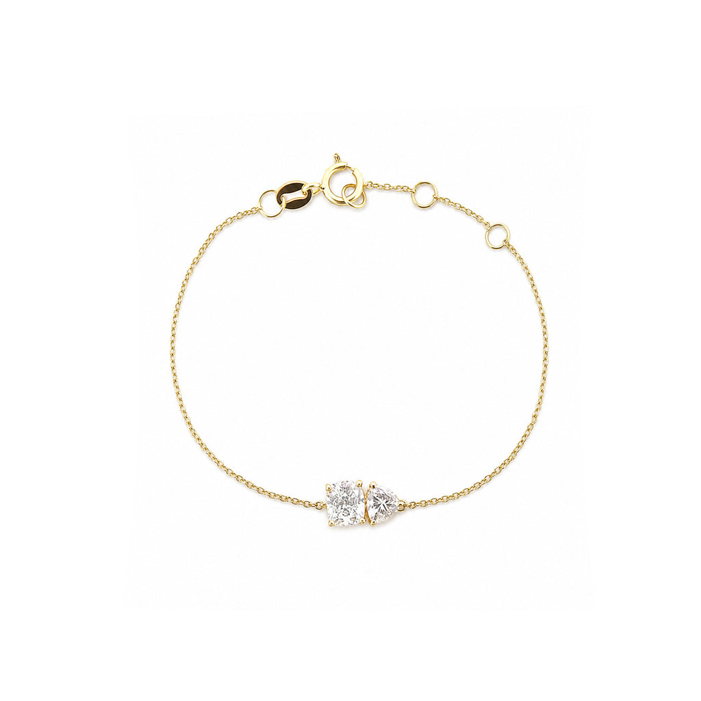 Minimalist Two-Stone Dainty Bracelet - Mixed Cut Adjustable Chain