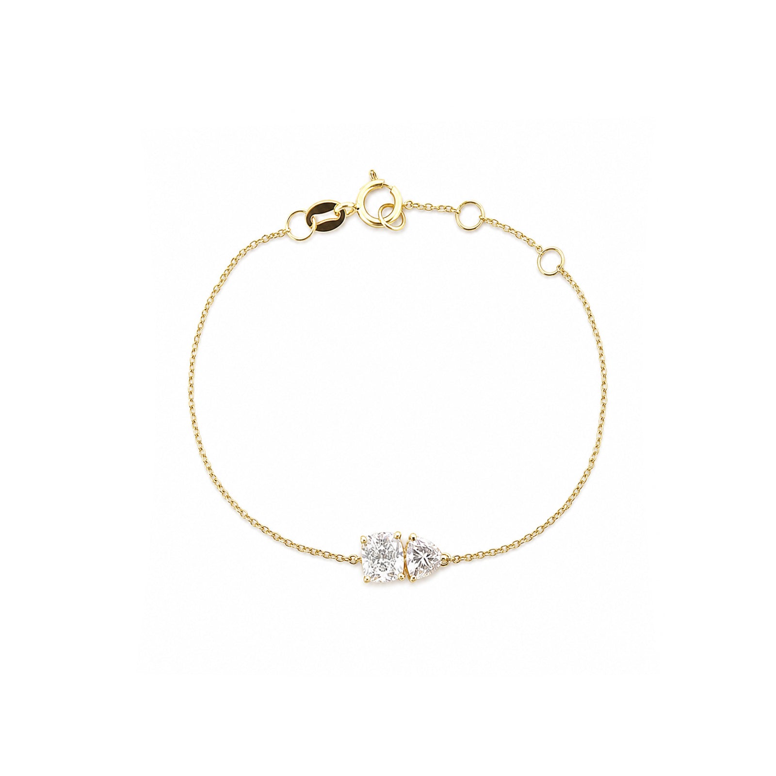 Minimalist Two-Stone Dainty Bracelet - Mixed Cut Adjustable Chain