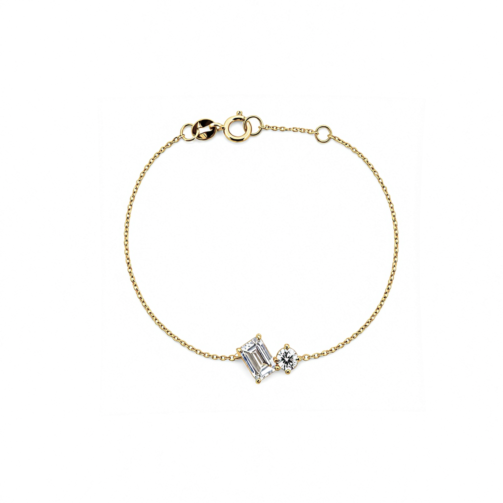 Tilted Emerald & Round Cut Dainty Bracelet