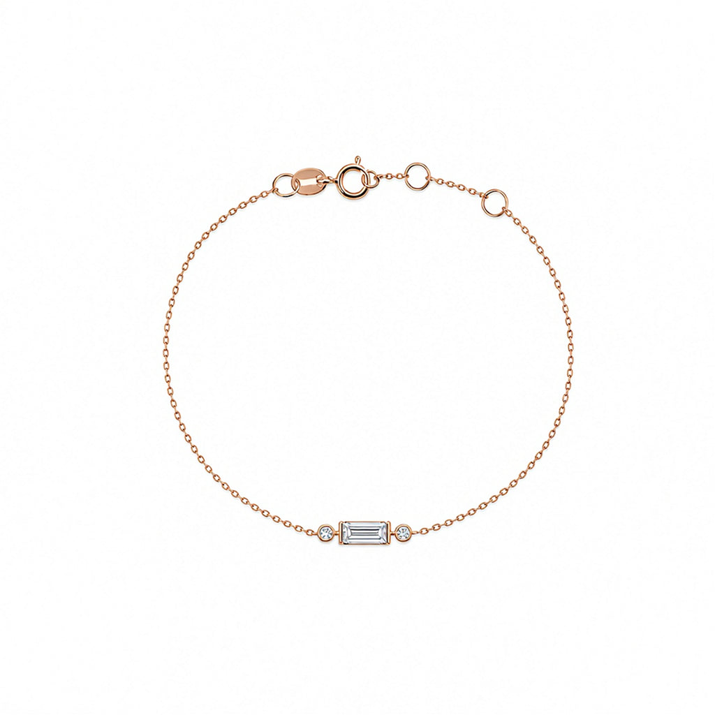 Baguette & Round Cut Dainty 3-Stone Bracelet