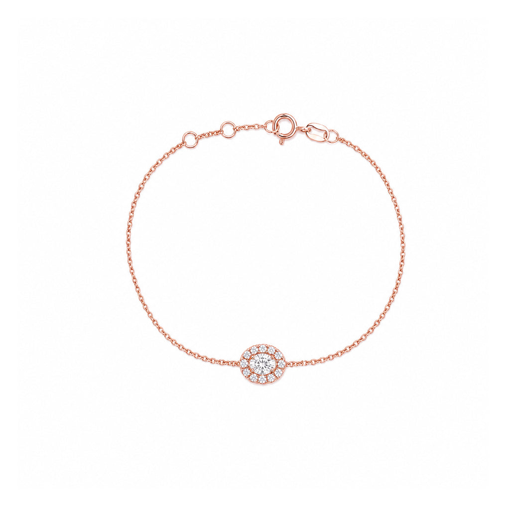 Minimalist Dainty Gold Bracelet - Classic Oval Halo Setting Adjustable