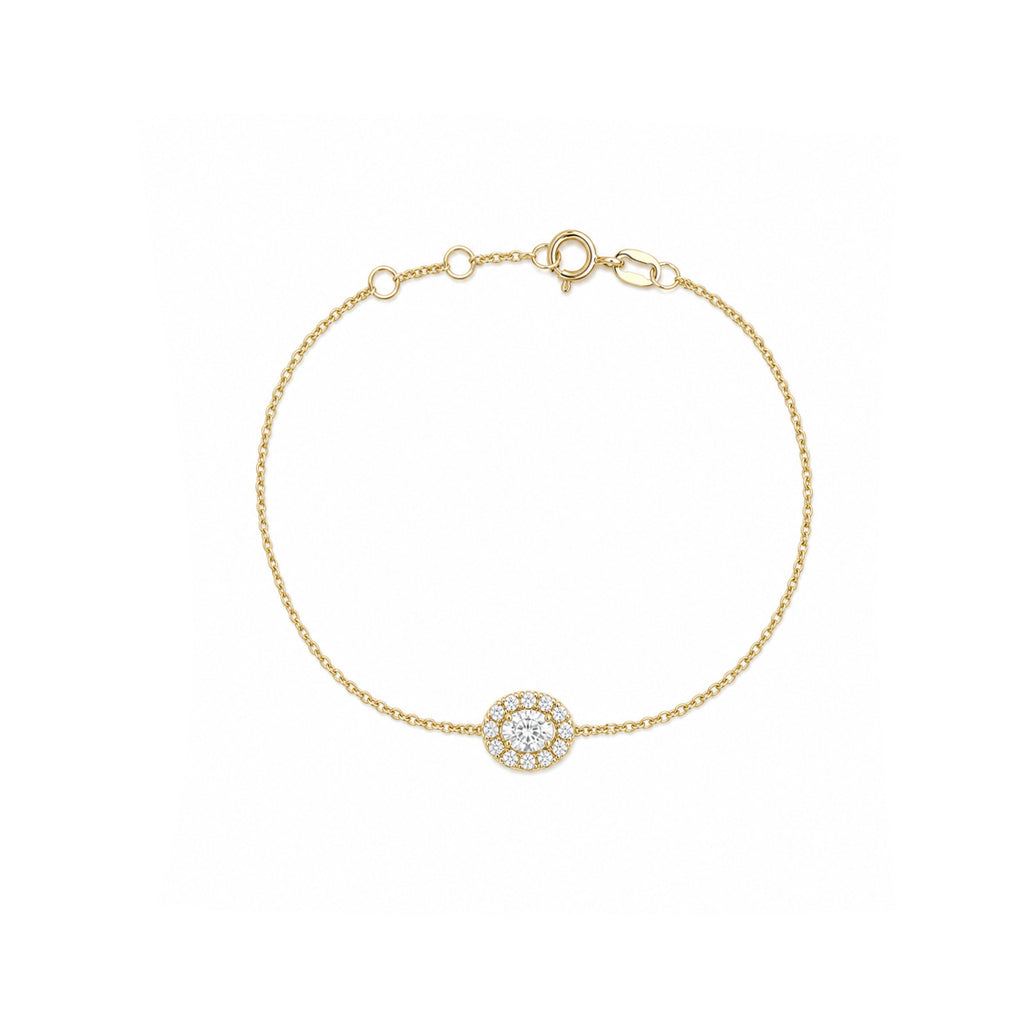 Minimalist Dainty Gold Bracelet - Classic Oval Halo Setting Adjustable