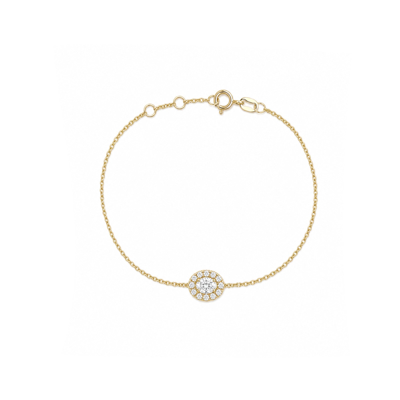 Minimalist Dainty Gold Bracelet - Classic Oval Halo Setting Adjustable