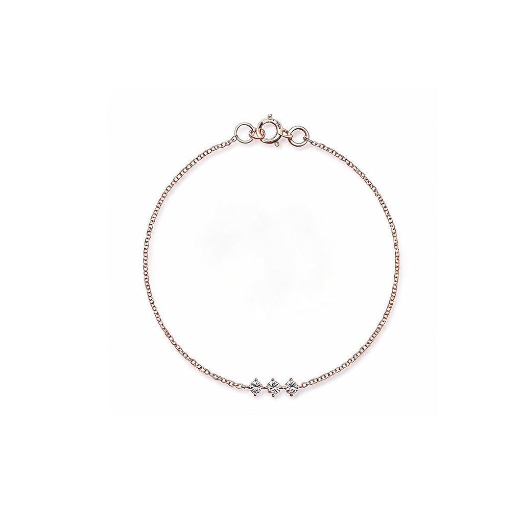 Triple Diamond Rose Gold Delicate Bracelet