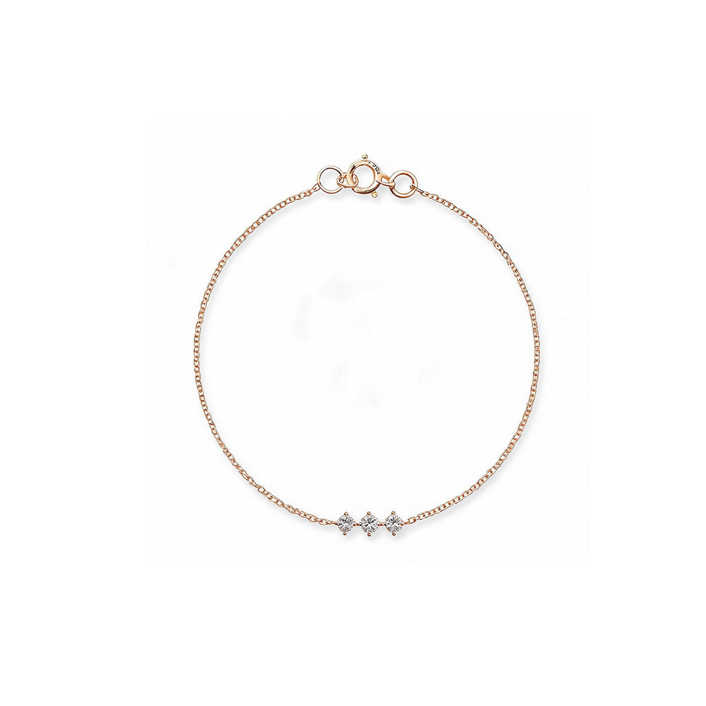 Triple Diamond Rose Gold Delicate Bracelet