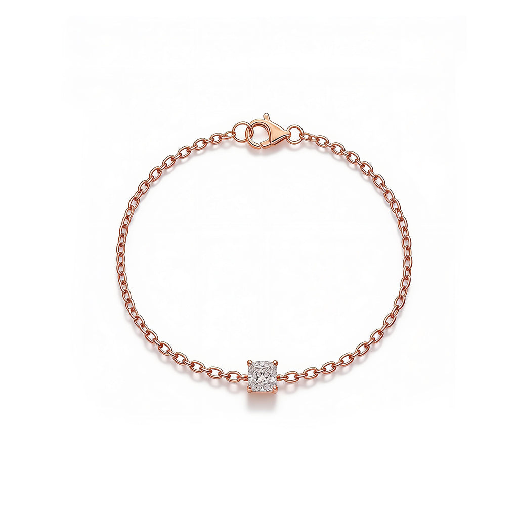 Princess-Cut Diamond Gold Dainty Prong Bracelet
