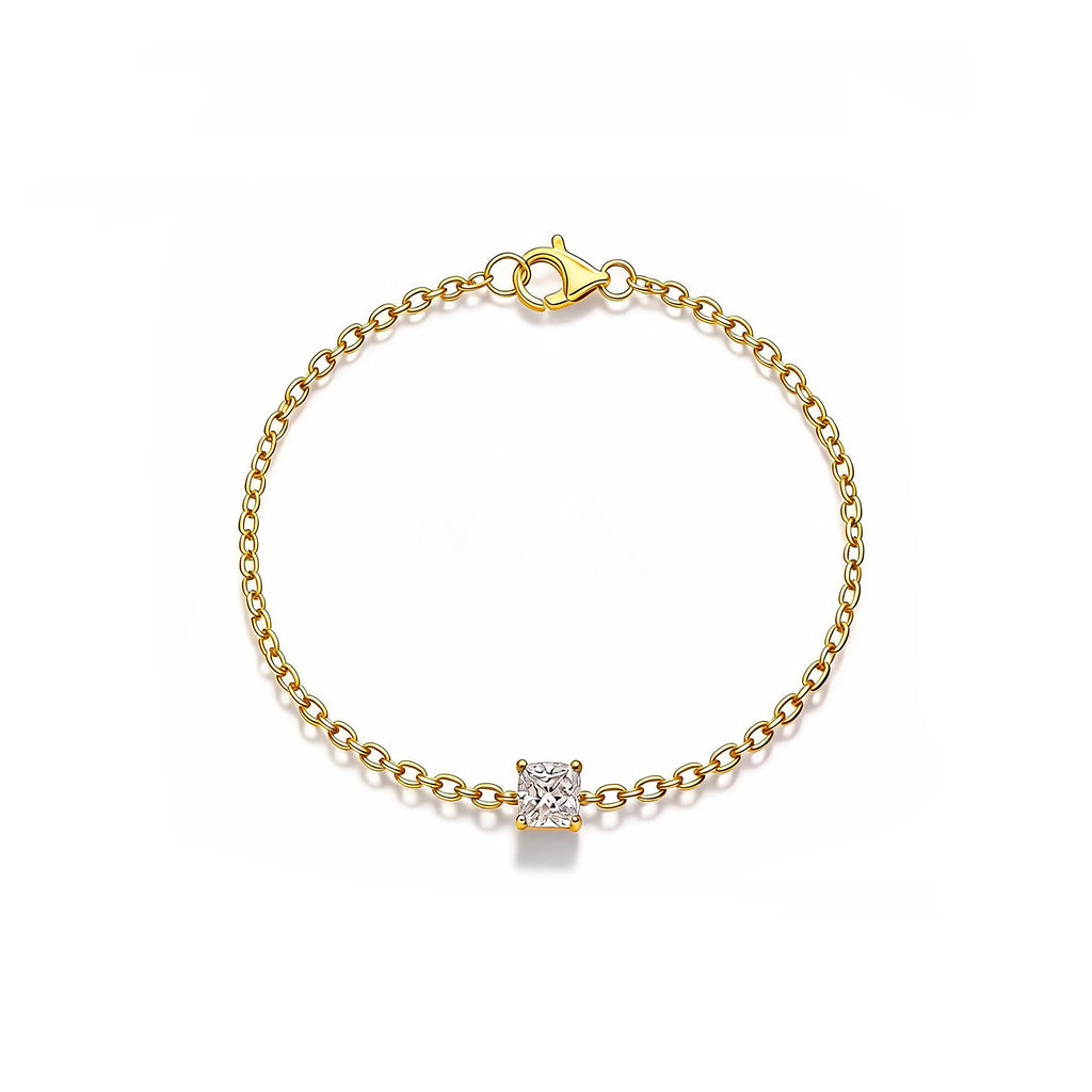 Princess-Cut Diamond Gold Dainty Prong Bracelet