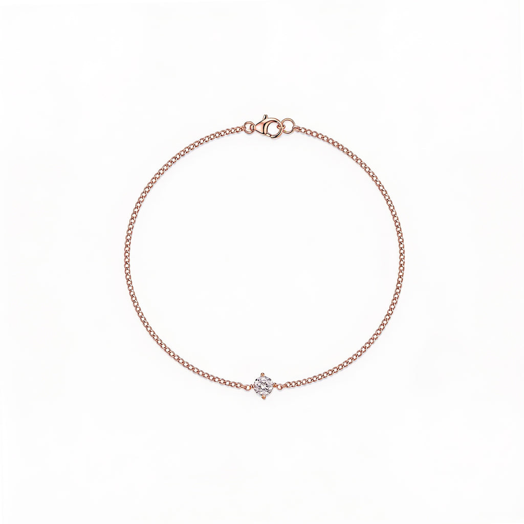 Classic Solitaire Diamond Gold Curb Chain Bracelet