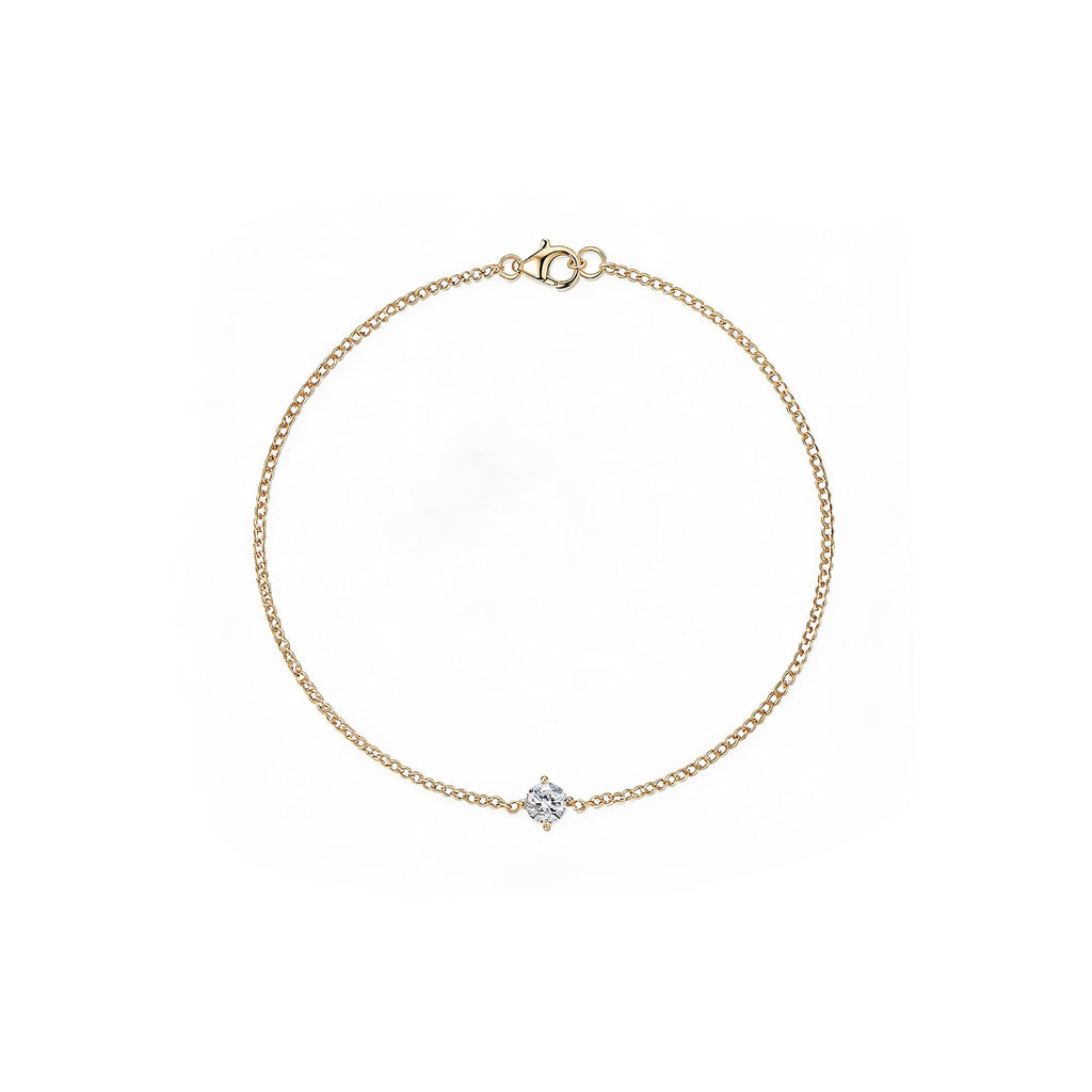 Classic Solitaire Diamond Gold Curb Chain Bracelet