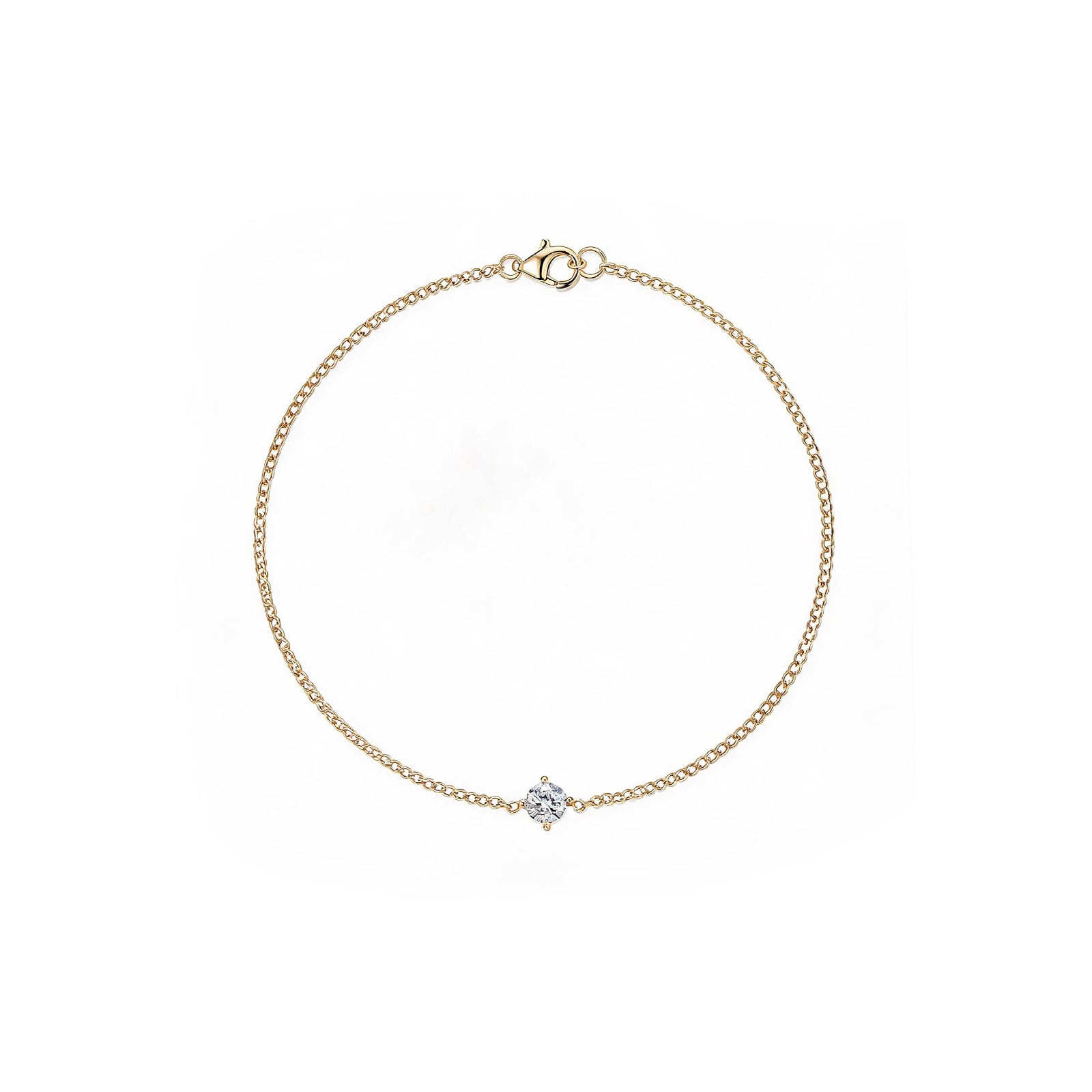 Classic Solitaire Diamond Gold Curb Chain Bracelet