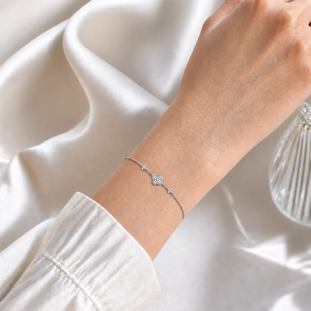 "Lucky Star" Shimmering Clover Dainty Bracelet