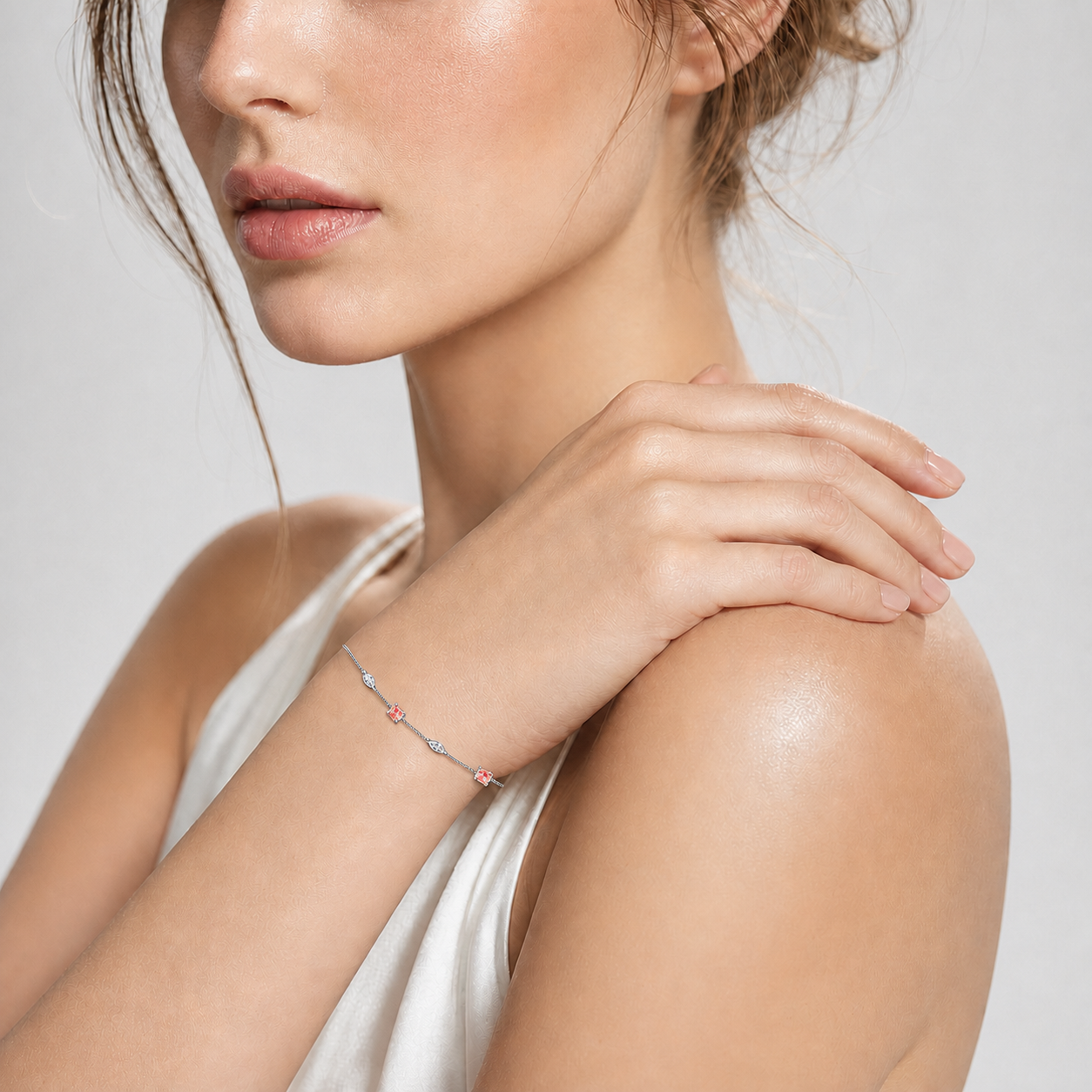 "Spring Glow" Romantic Peach Crystal Bracelet