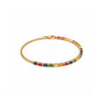 Multicolor Rainbow Baguette Sapphire Tennis Diamond Gold Bracelet