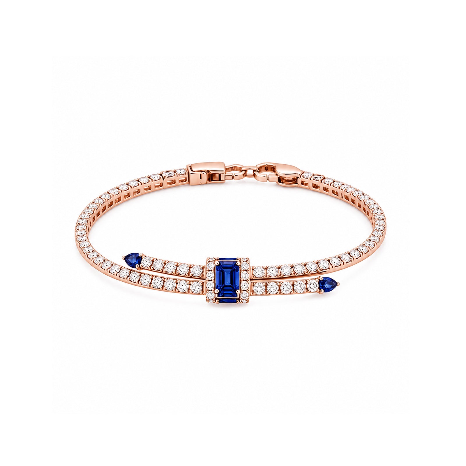 Cobalt Knot Tennis Cuff Sapphire Diamond Gold Tennis Bracelet