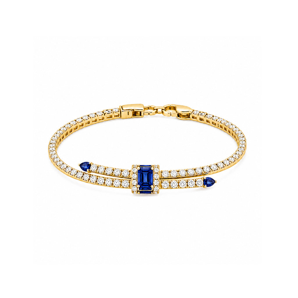 Cobalt Knot Tennis Cuff Sapphire Diamond Gold Tennis Bracelet