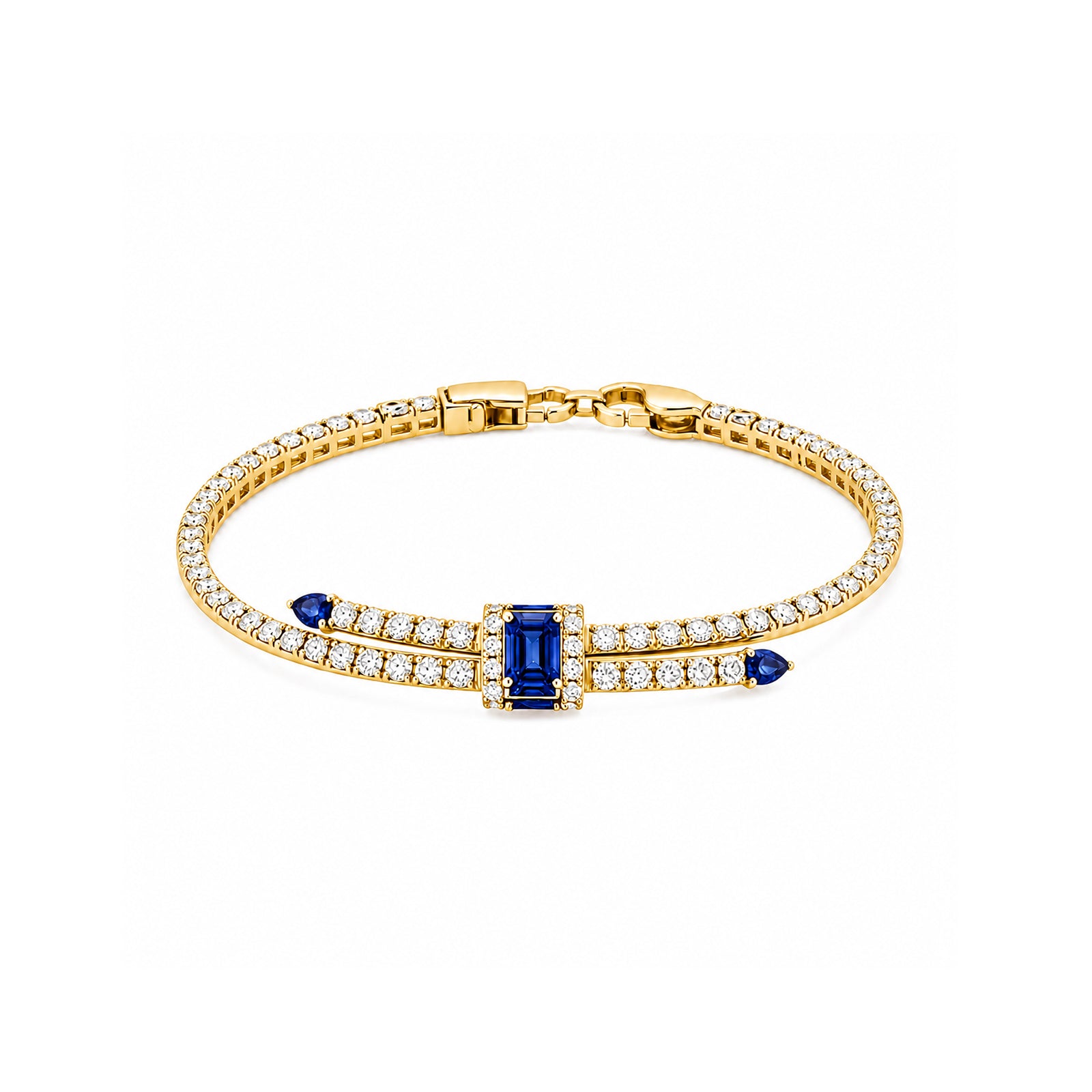 Cobalt Knot Tennis Cuff Sapphire Diamond Gold Tennis Bracelet