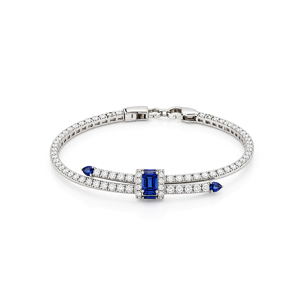 Cobalt Knot Tennis Cuff Sapphire Diamond Gold Tennis Bracelet