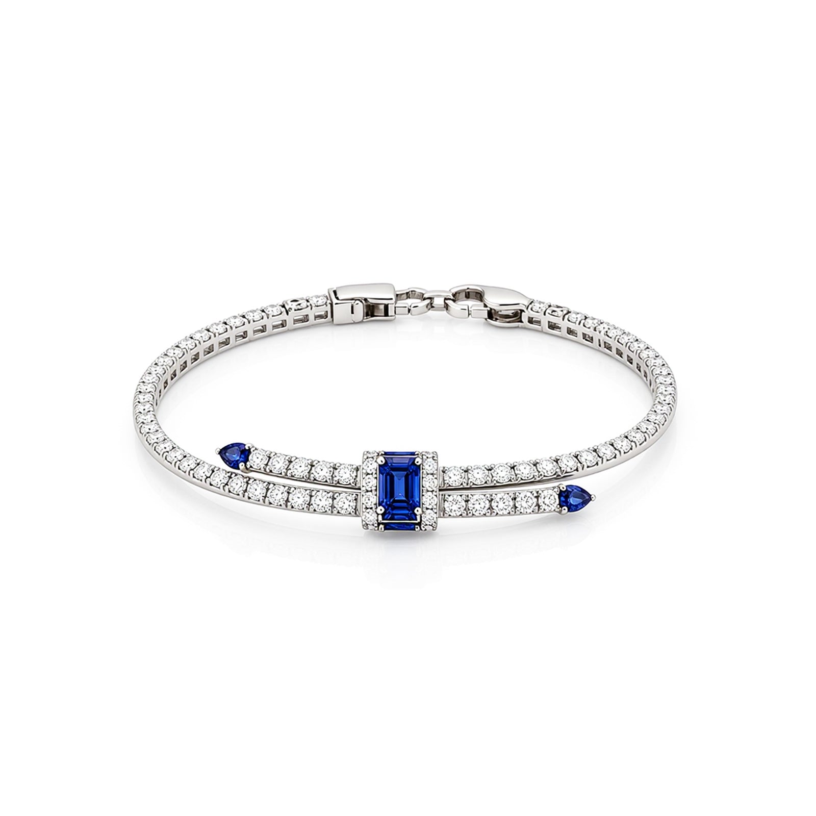 Cobalt Knot Tennis Cuff Sapphire Diamond Gold Tennis Bracelet